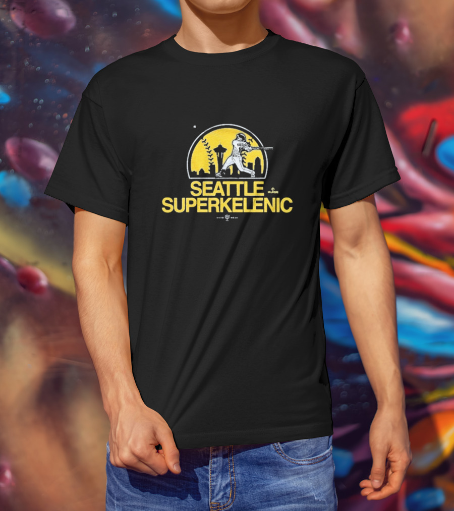 Seattle SuperKelenic Player Silhouette With Space Needle And Cityscape T-Shirt
