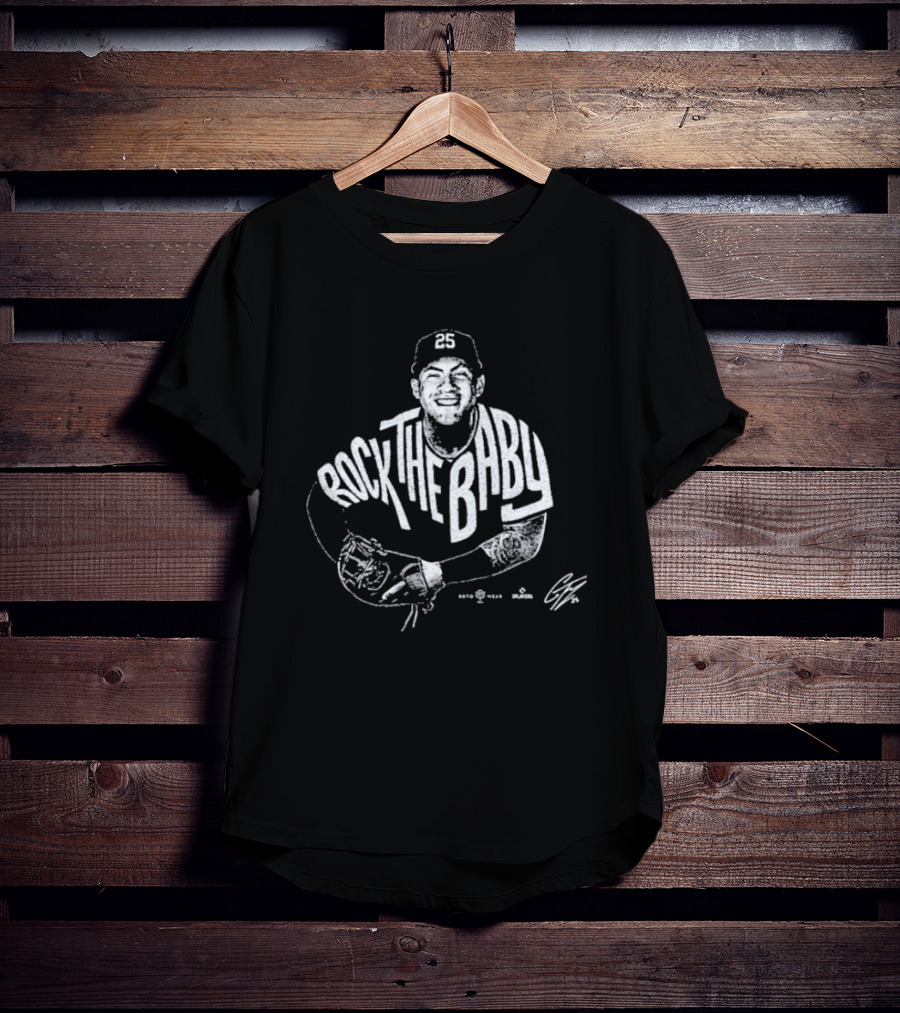 Rock The Baby Josh Naylor Baseball Pose White Outlined Player T-Shirt
