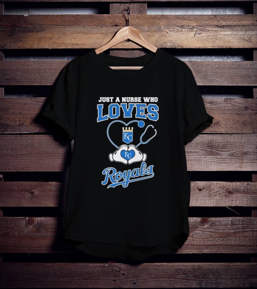 Just A Nurse Who Loves Kansas City Royals KC Heart Hands T-Shirt