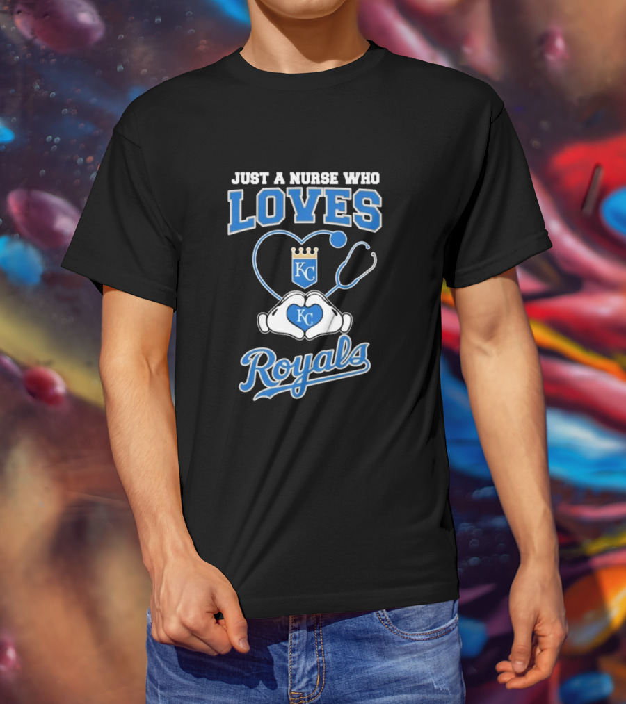 Just A Nurse Who Loves Kansas City Royals KC Heart Hands T-Shirt