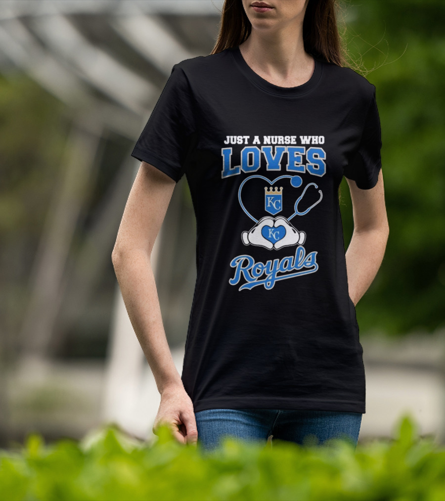 Just A Nurse Who Loves Kansas City Royals KC Heart Hands T-Shirt
