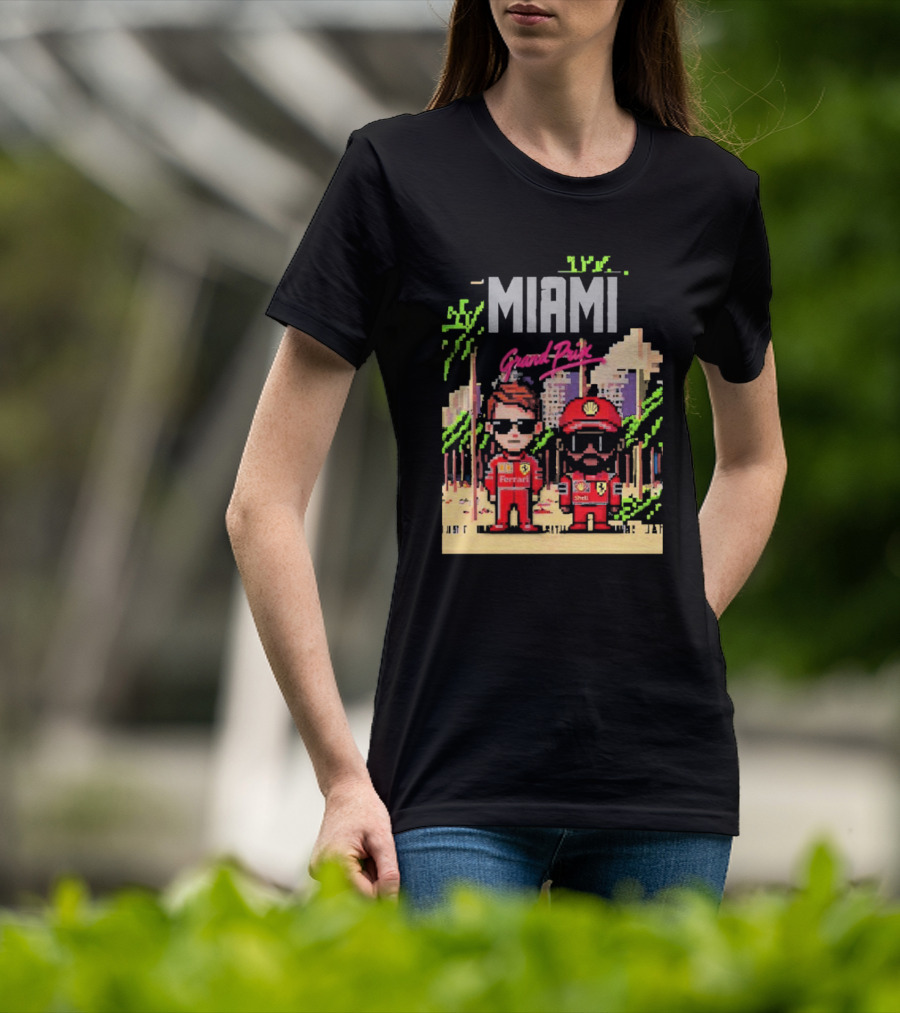 Lewis Hamilton Charles Leclerc Ferrari Team Pixel Style Miami Grand Prix 2025 T-Shirt