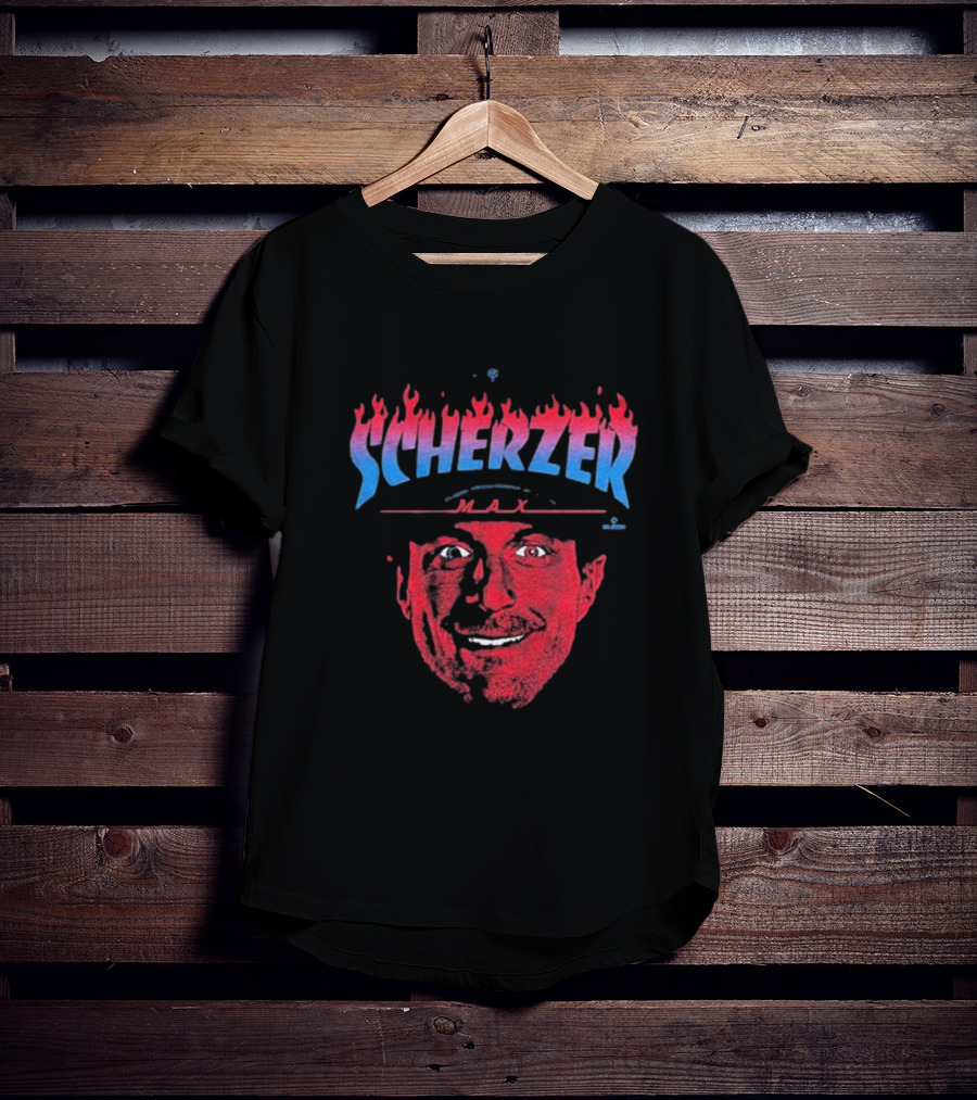 Max Scherzer Flames Face Blue And Red Illustration T-Shirt