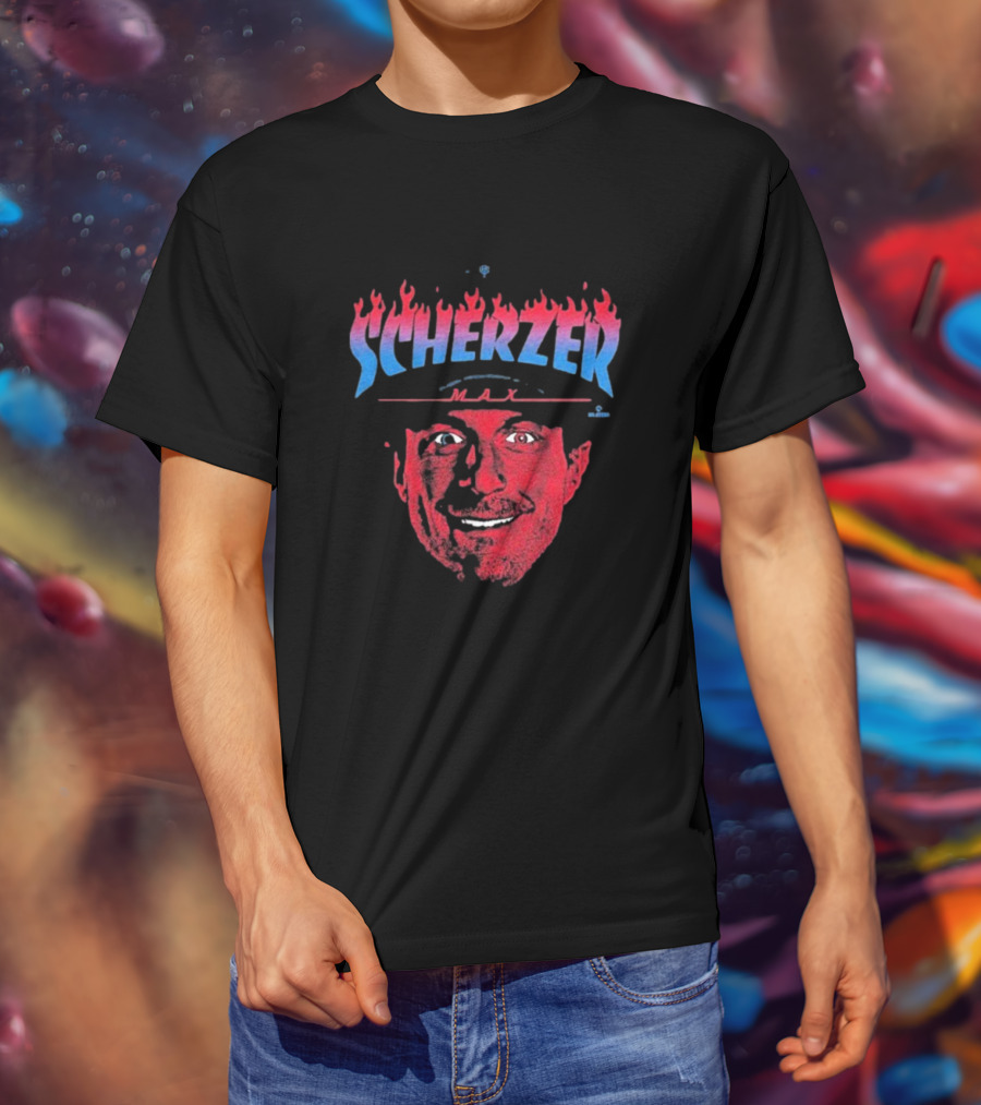 Max Scherzer Flames Face Blue And Red Illustration T-Shirt