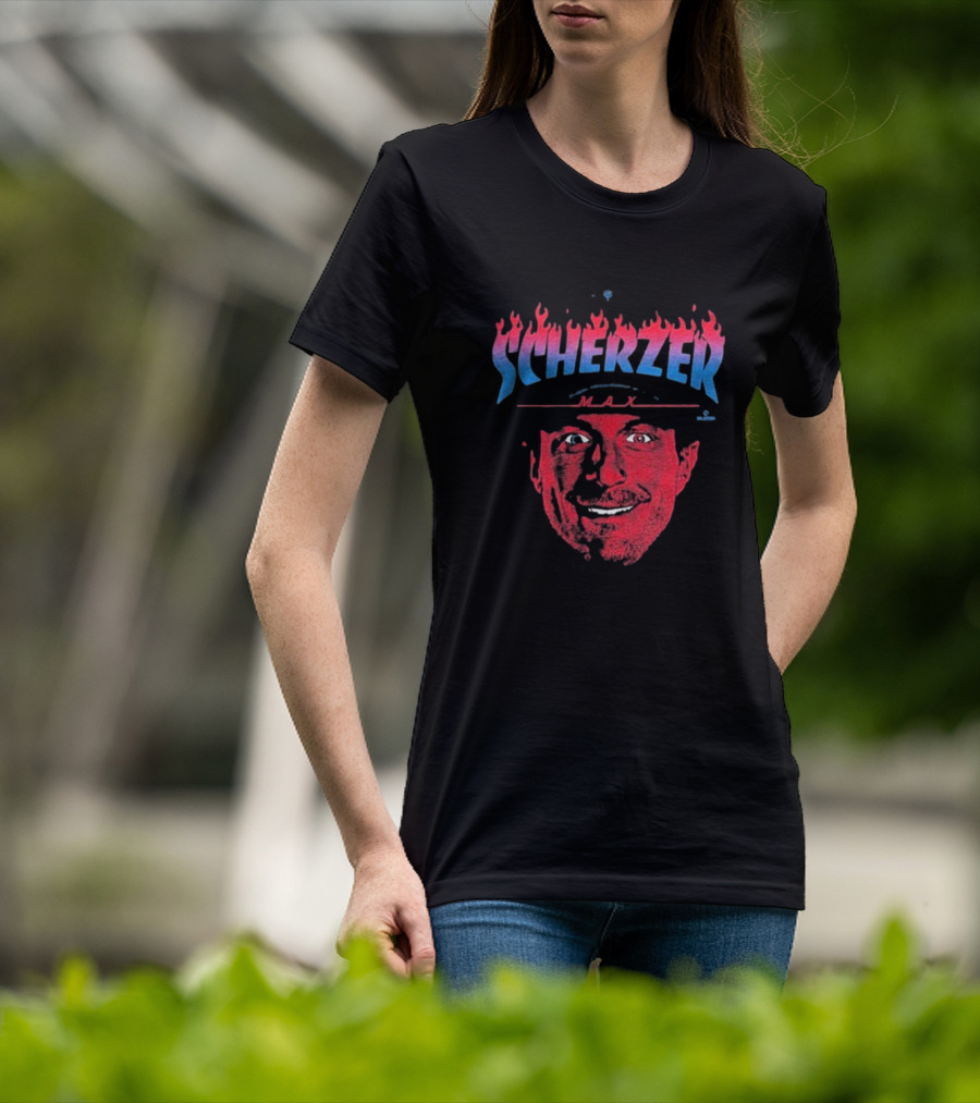 Max Scherzer Flames Face Blue And Red Illustration T-Shirt