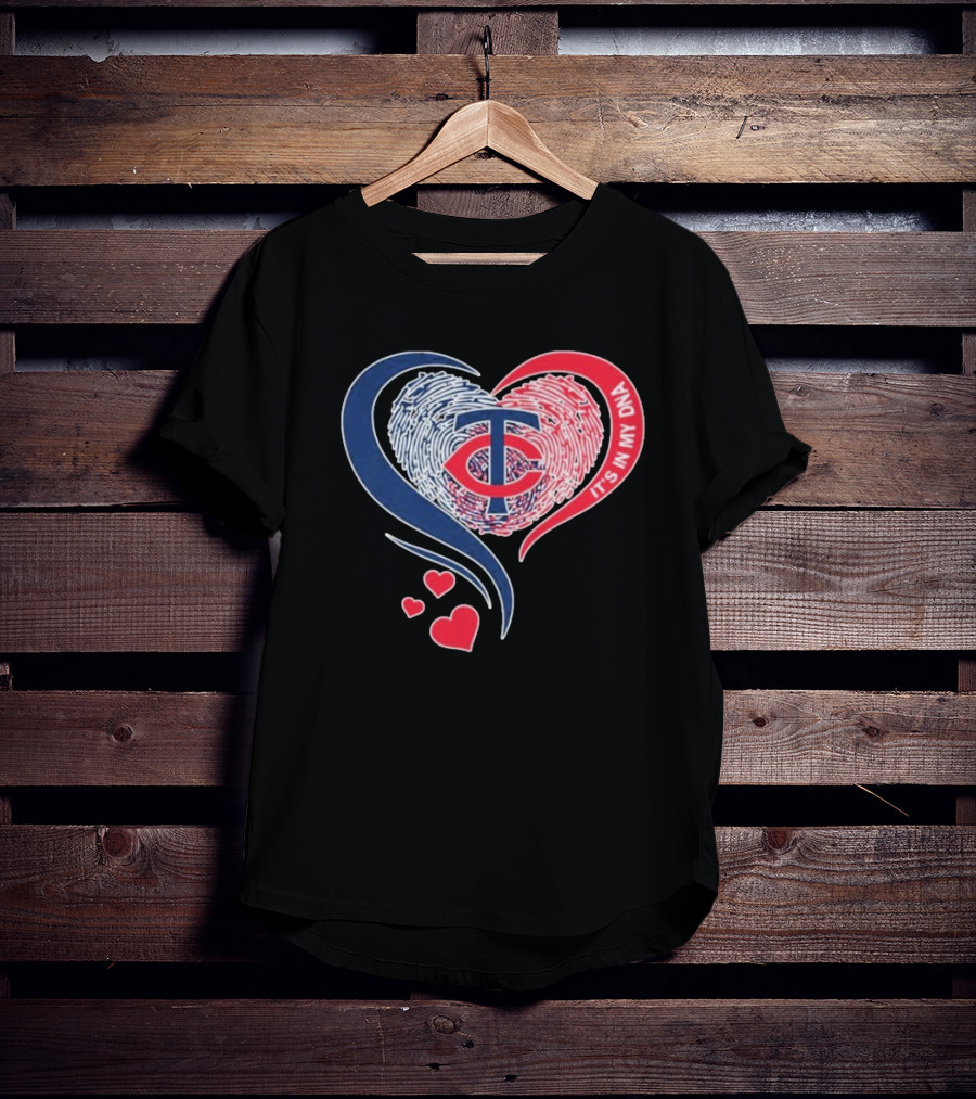 Minnesota Twins TC Logo It's In My DNA Heart Fingerprint Pattern T-Shirt