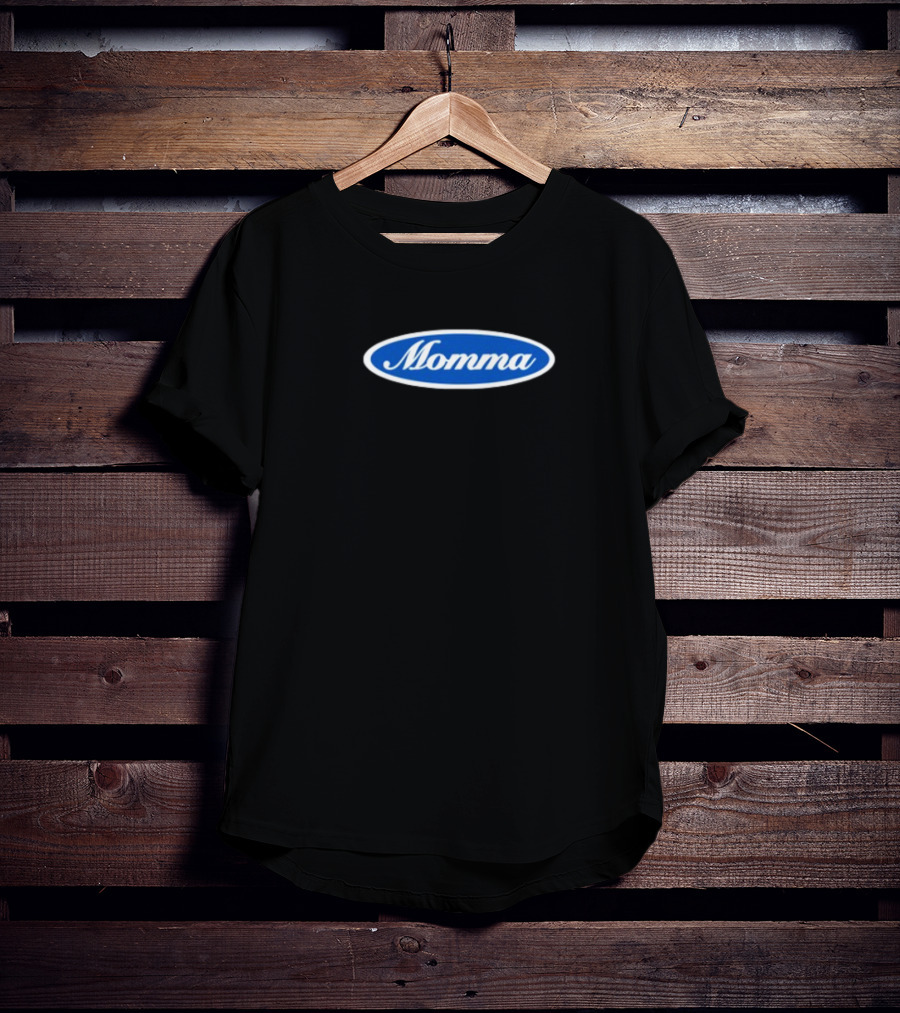 Momma Blue Oval White Script Text T-Shirt