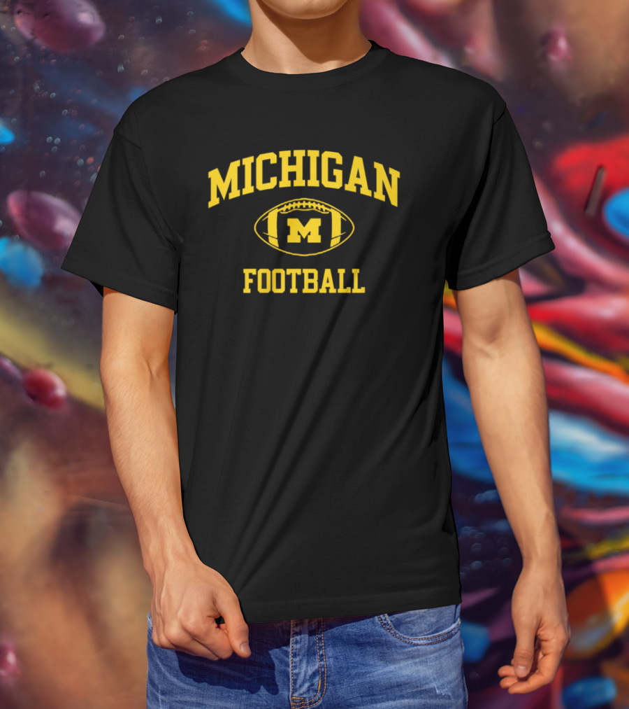 Michigan Wolverines Football Navy Classic Arched M Wordmark T-Shirt