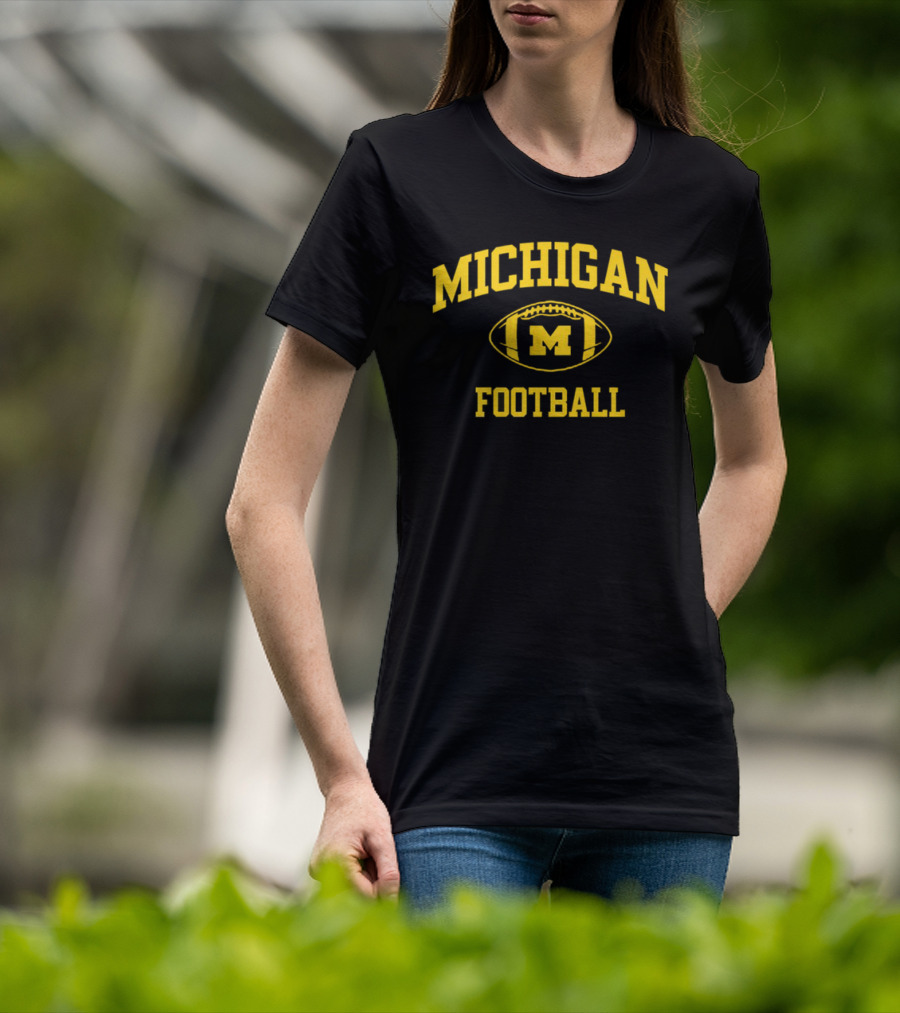 Michigan Wolverines Football Navy Classic Arched M Wordmark T-Shirt