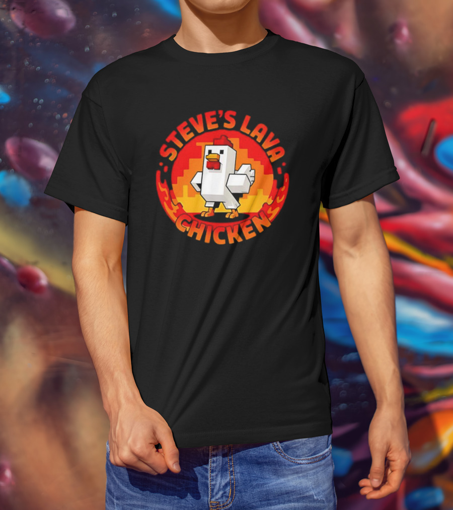 Steve's Lava Chicken Pixel Art Blocky Style T-Shirt