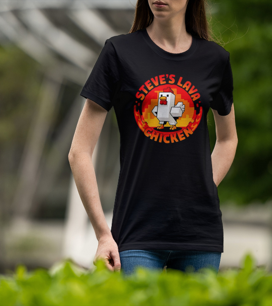 Steve's Lava Chicken Pixel Art Blocky Style T-Shirt