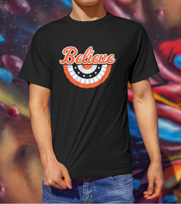 New York Mets Baseball Believe Stars With Patriotic Bunting T-Shirt