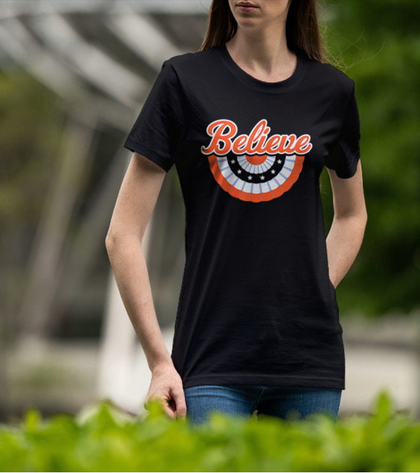 New York Mets Baseball Believe Stars With Patriotic Bunting T-Shirt