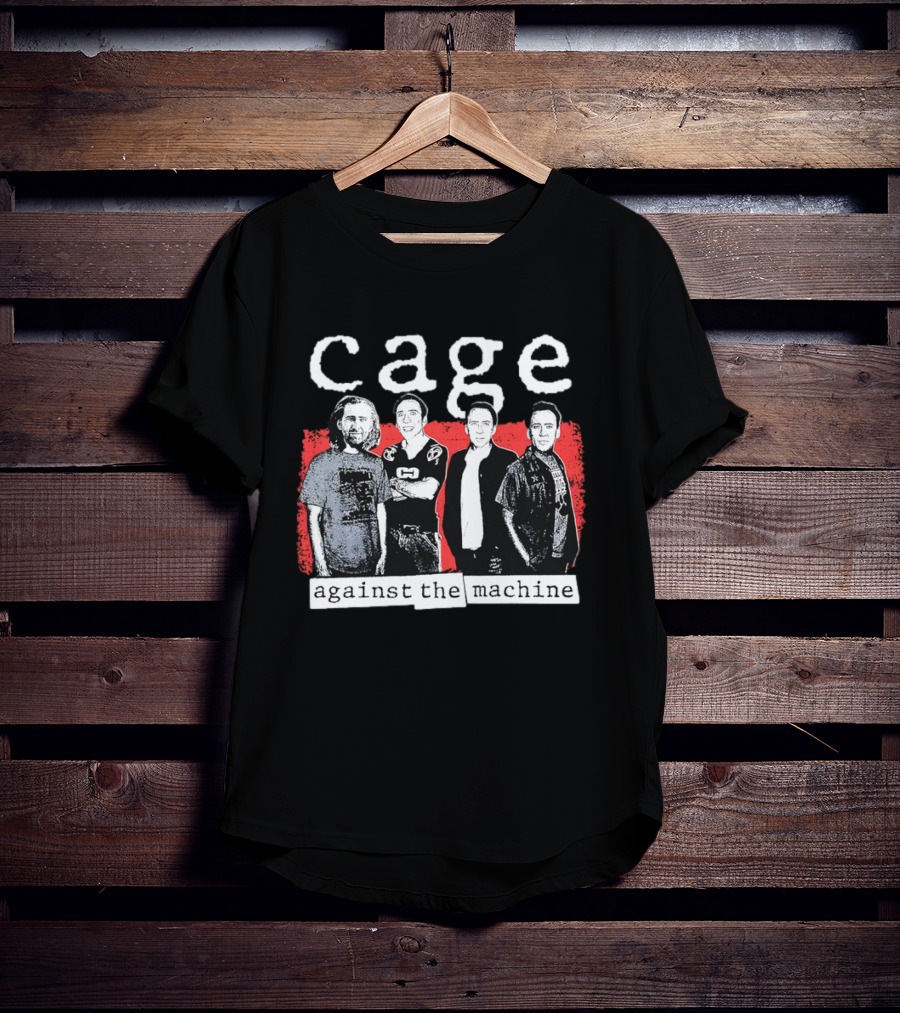 Cage Against The Machine Iconic Crew Band Members Textured Red Background T-Shirt