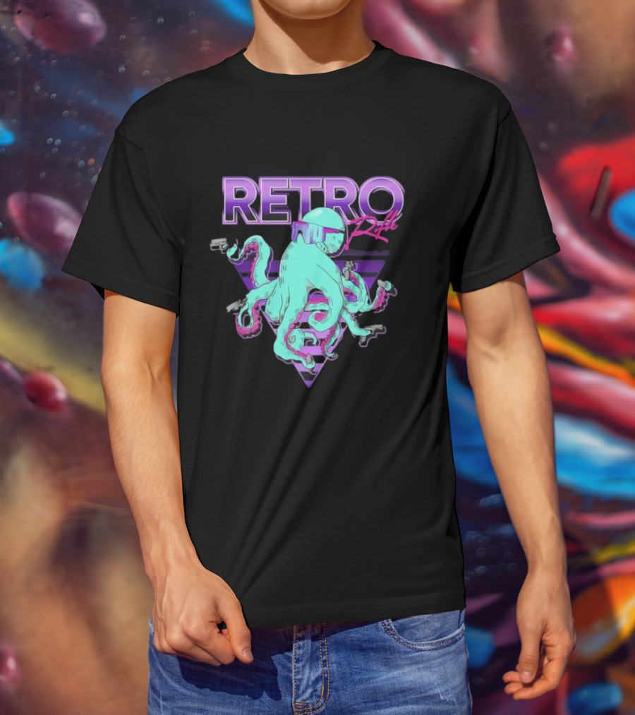 Retro Rifle Octoglock Neon Octopus With Guns And Sunglasses T-Shirt
