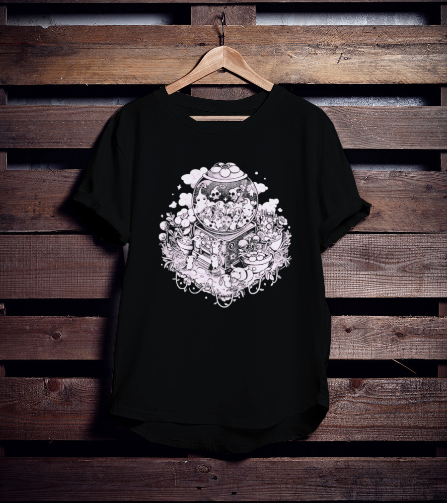 Gacha Machine With Skulls And Flowers Pick-Me T-Shirt