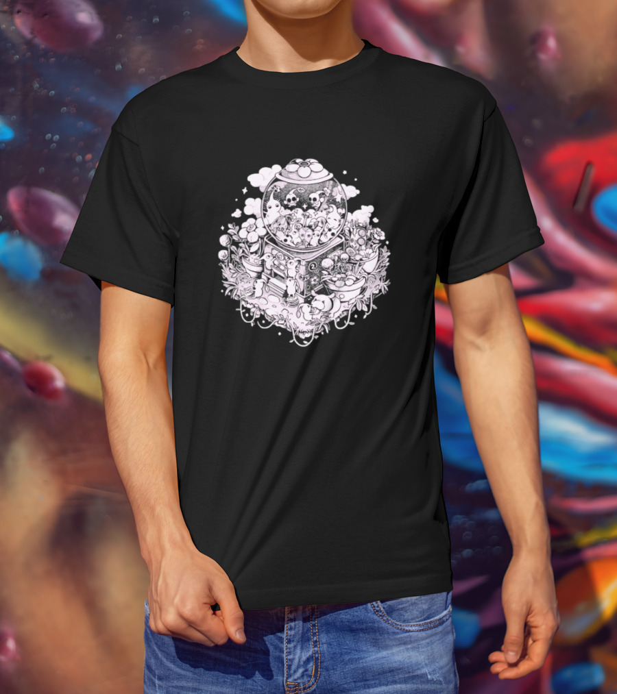 Gacha Machine With Skulls And Flowers Pick-Me T-Shirt