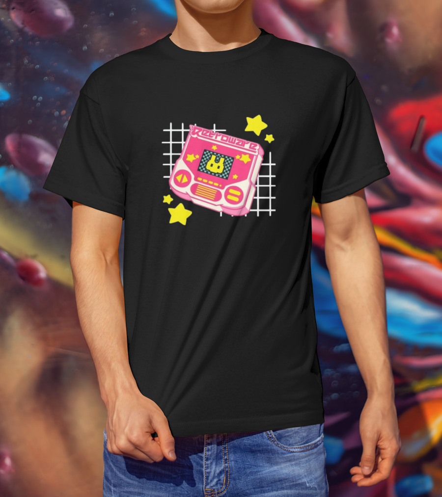 RetroWare Handheld Pink Star Arcade Pixel Bunny Game Typography T-Shirt
