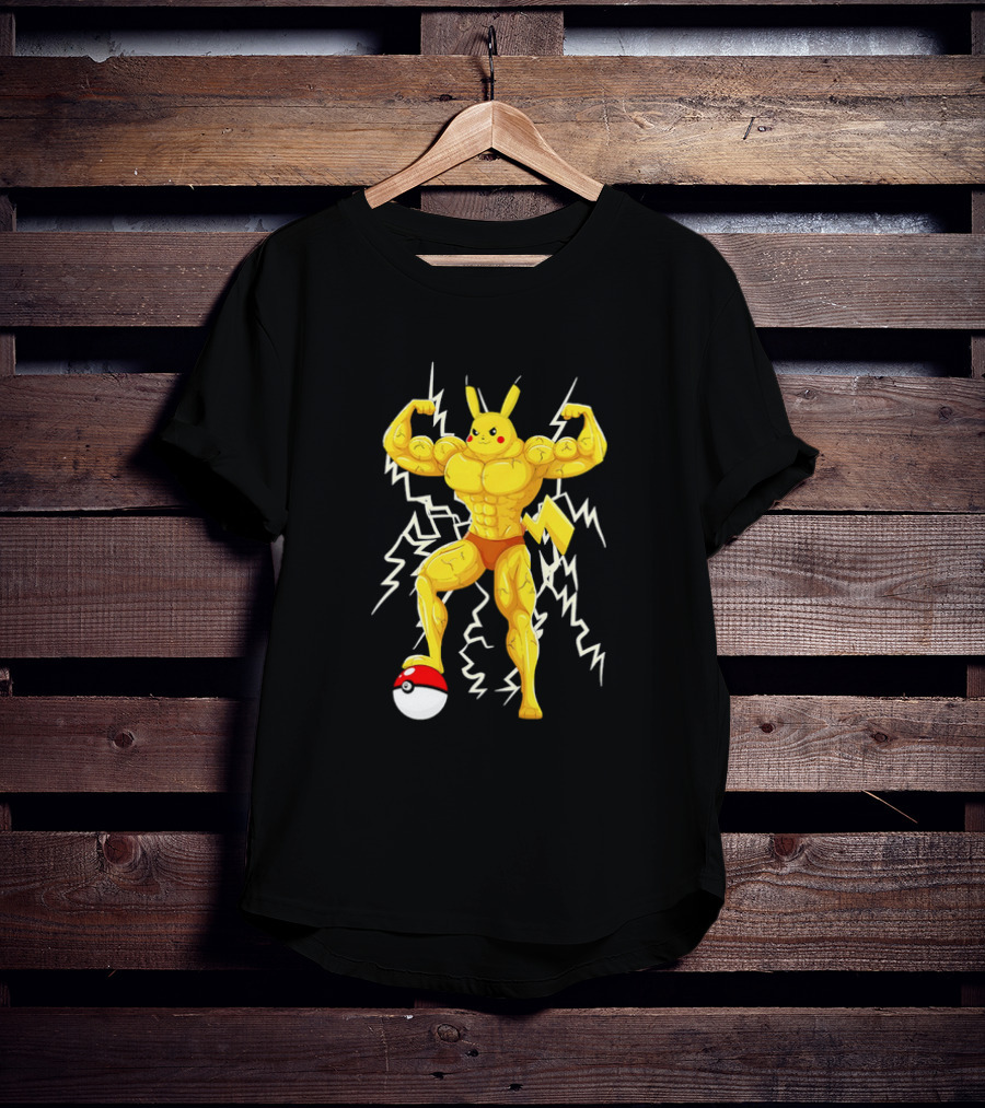 Muscled Pikachu Pumpachu With Lightning And Poké Ball T-Shirt