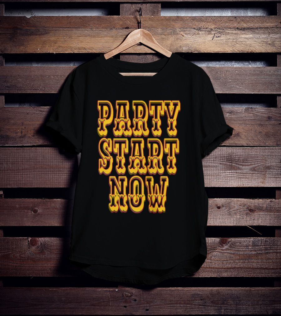 PARTY START NOW Bold Yellow Red Vintage Style T-Shirt