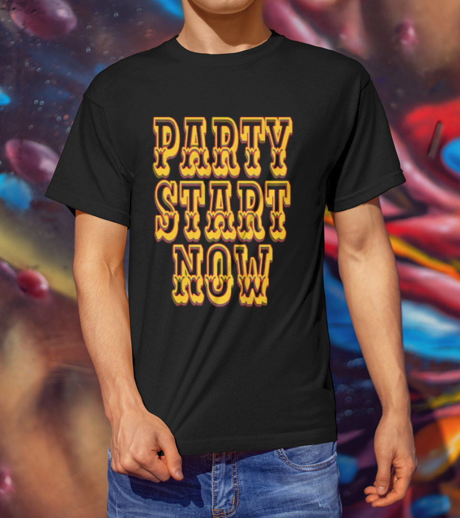 PARTY START NOW Bold Yellow Red Vintage Style T-Shirt
