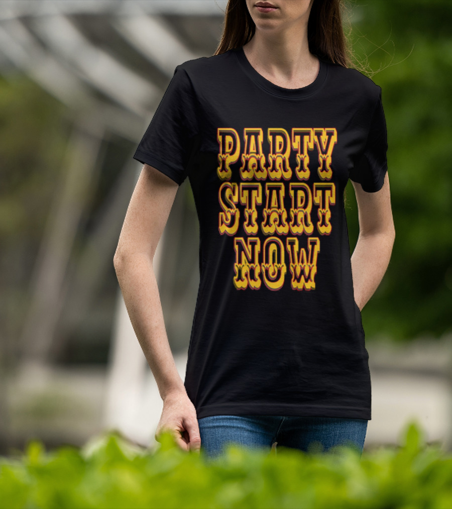 PARTY START NOW Bold Yellow Red Vintage Style T-Shirt