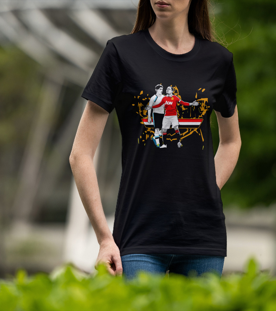 Patrice Evra Luis Suarez Caricature Cartoon AON Red And White Stripes T-Shirt