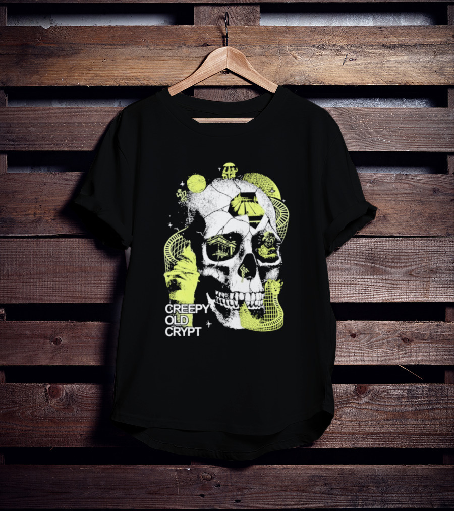 Rocco Botte Creepy Old Crypt Skull Neon Aesthetic T-Shirt
