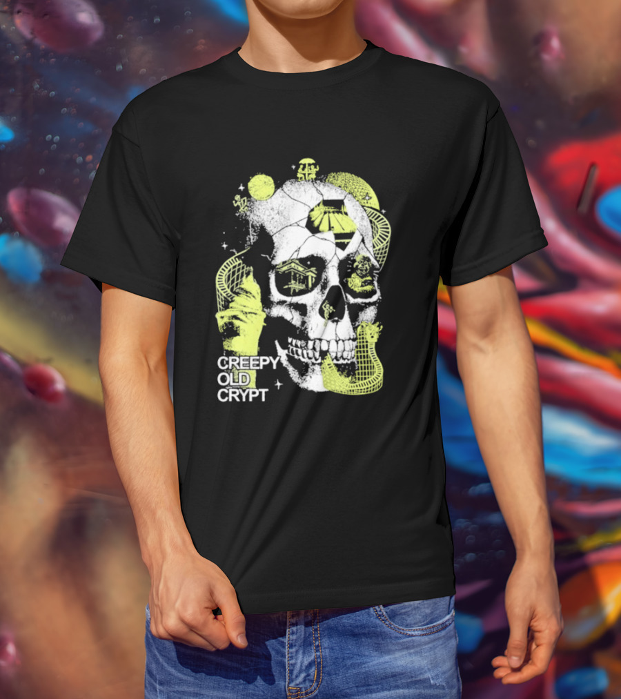 Rocco Botte Creepy Old Crypt Skull Neon Aesthetic T-Shirt