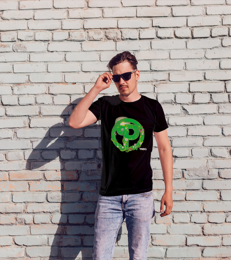 Prog Green Nature-Inspired Letter P With Flowers And Mushrooms T-Shirt