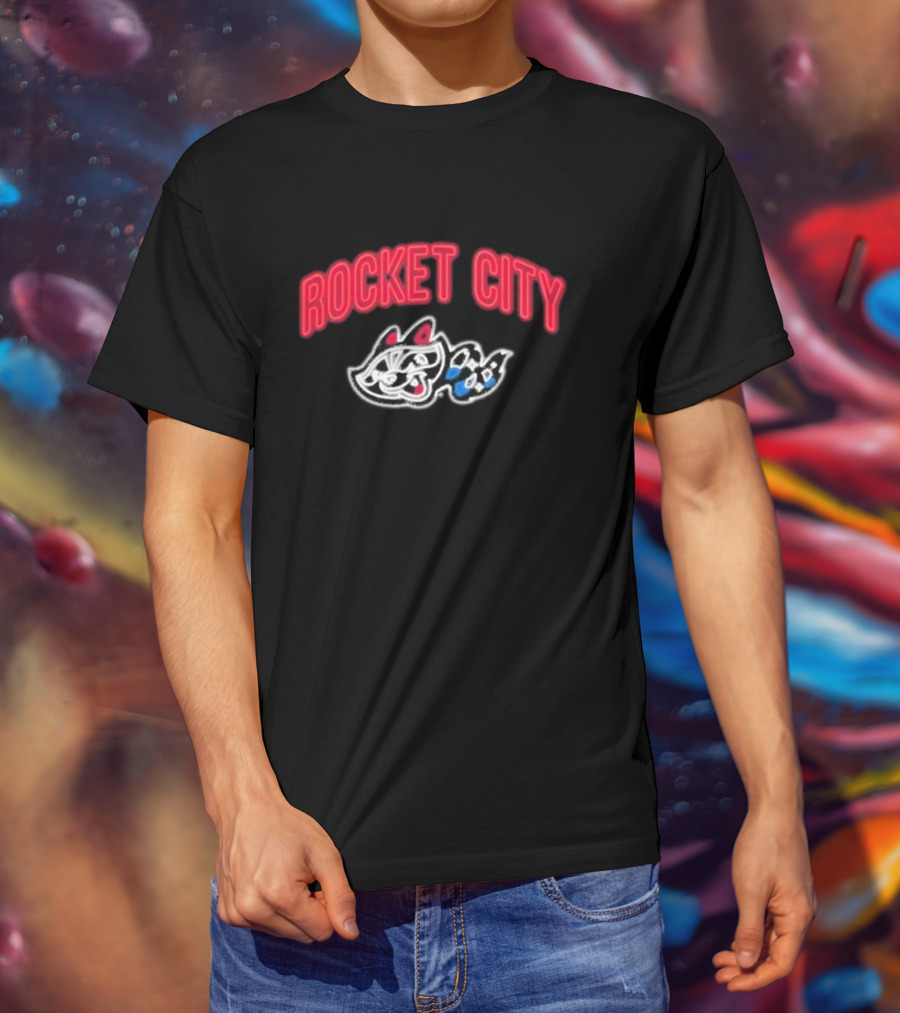 Rocket City Trash Pandas Neon Logo And Mascot T-Shirt