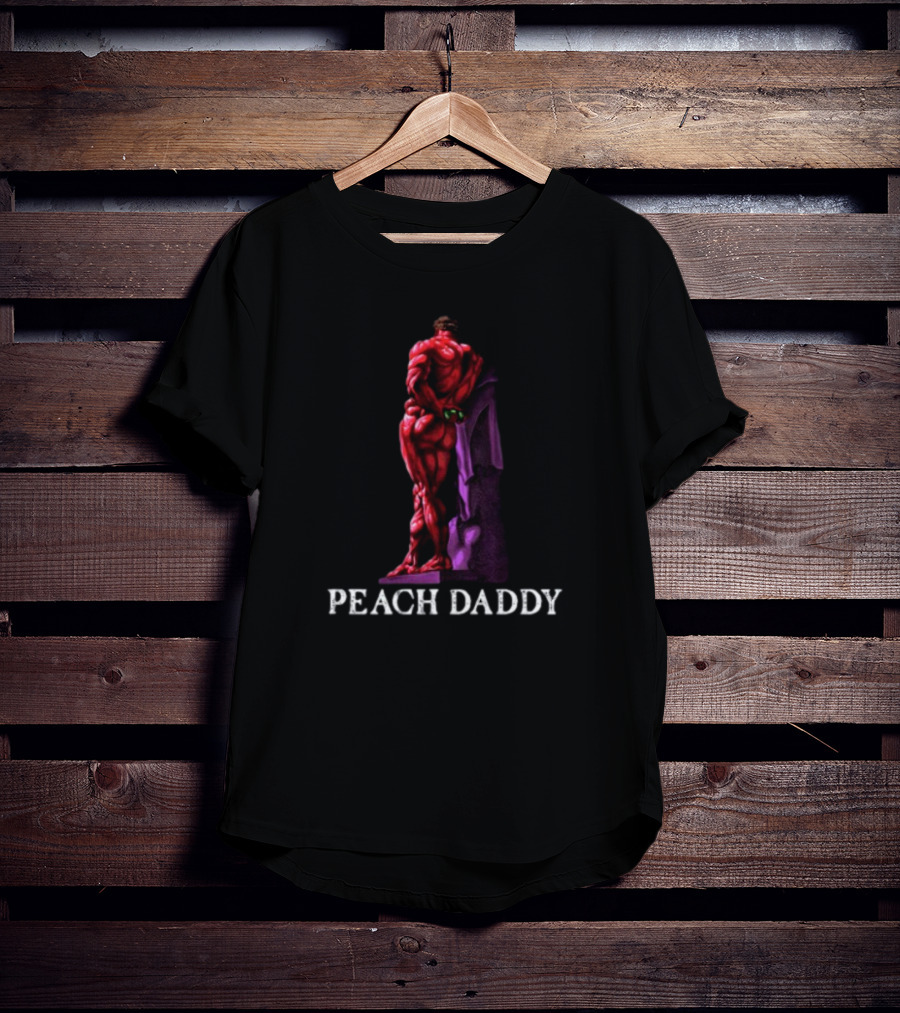 Raskolapparel Peach Daddy Muscle Statue With Purple Accent T-Shirt