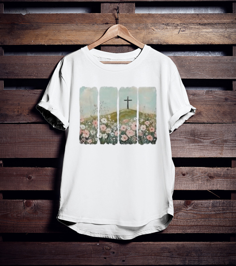 He Is Risen Christian Wildflower Cross Easter Women Girls T-Shirt