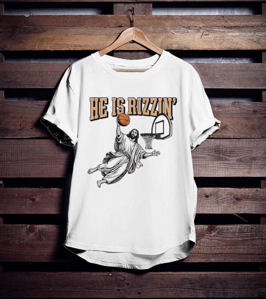 He Is Rizzin Jesus Dunk Basketball Retro Vintage Style T-Shirt