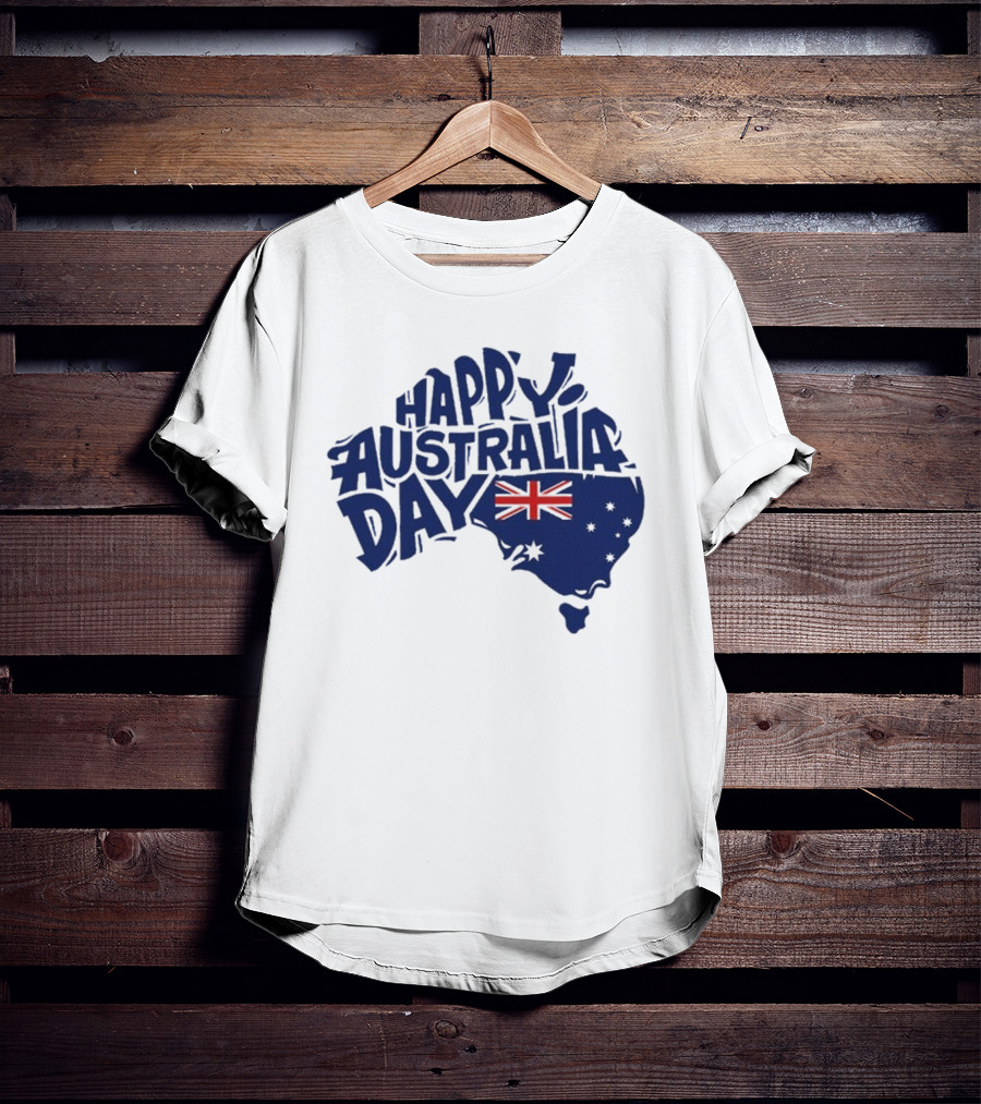 Happy Australia Day Map With Flag Inside Text T-Shirt