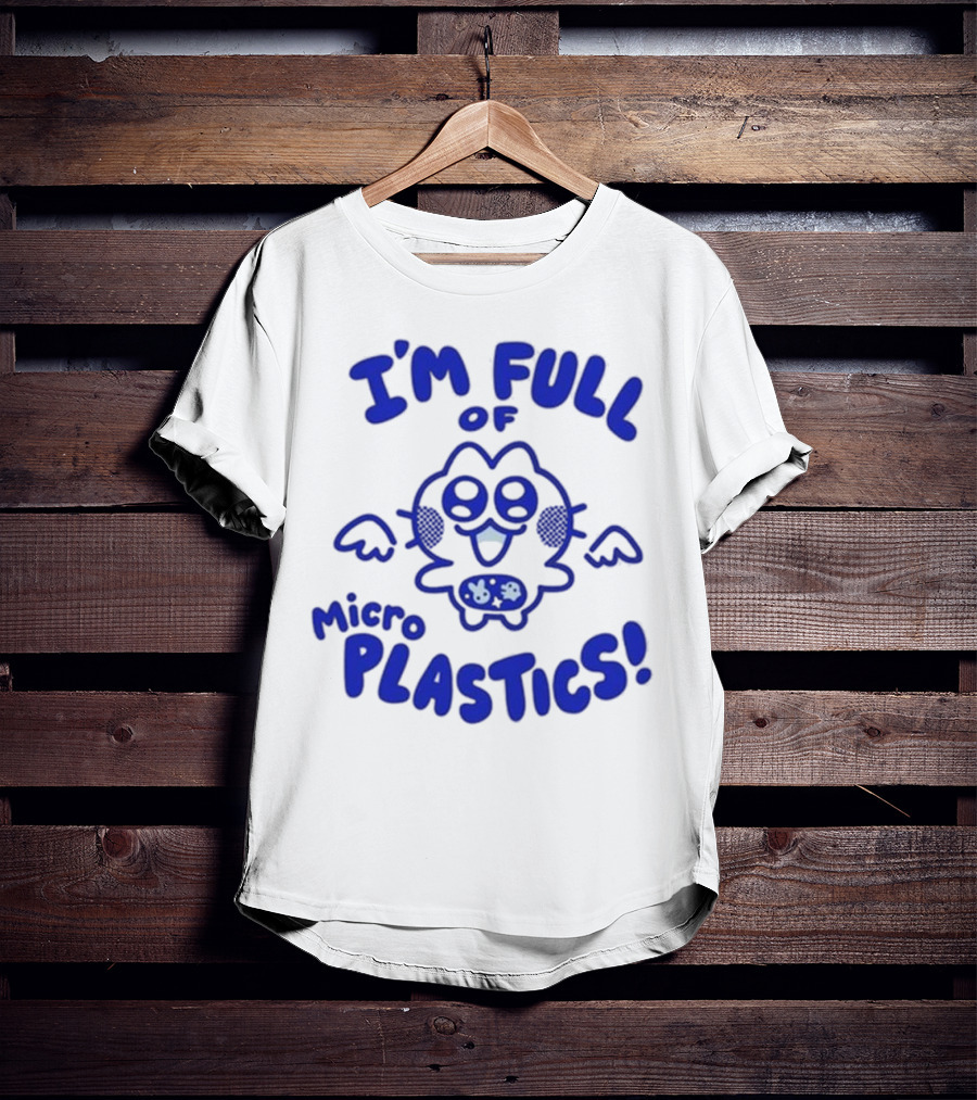 I'm Full Of Microplastics Funny Cartoon Character With Blue Outline T-Shirt