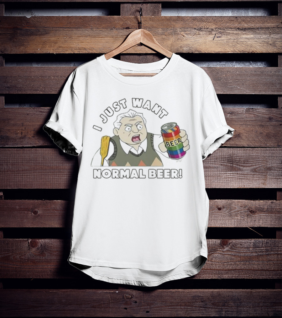 I Just Want Normal Beer Funny Cartoon Holding Rainbow Can T-Shirt