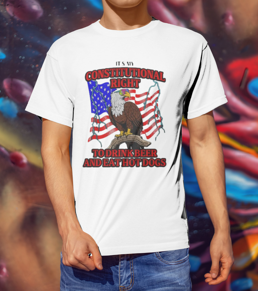 Constitutional Right Bald Eagle American Flag Drink Beer Eat Hot Dogs T-Shirt
