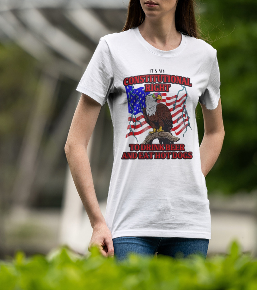Constitutional Right Bald Eagle American Flag Drink Beer Eat Hot Dogs T-Shirt