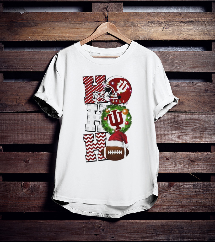 Indiana Hoosiers Football Christmas Game Day Ho Ho Ho Holiday Cheer T-Shirt