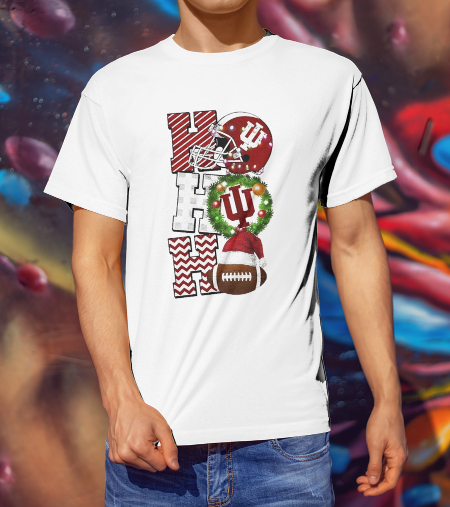 Indiana Hoosiers Football Christmas Game Day Ho Ho Ho Holiday Cheer T-Shirt