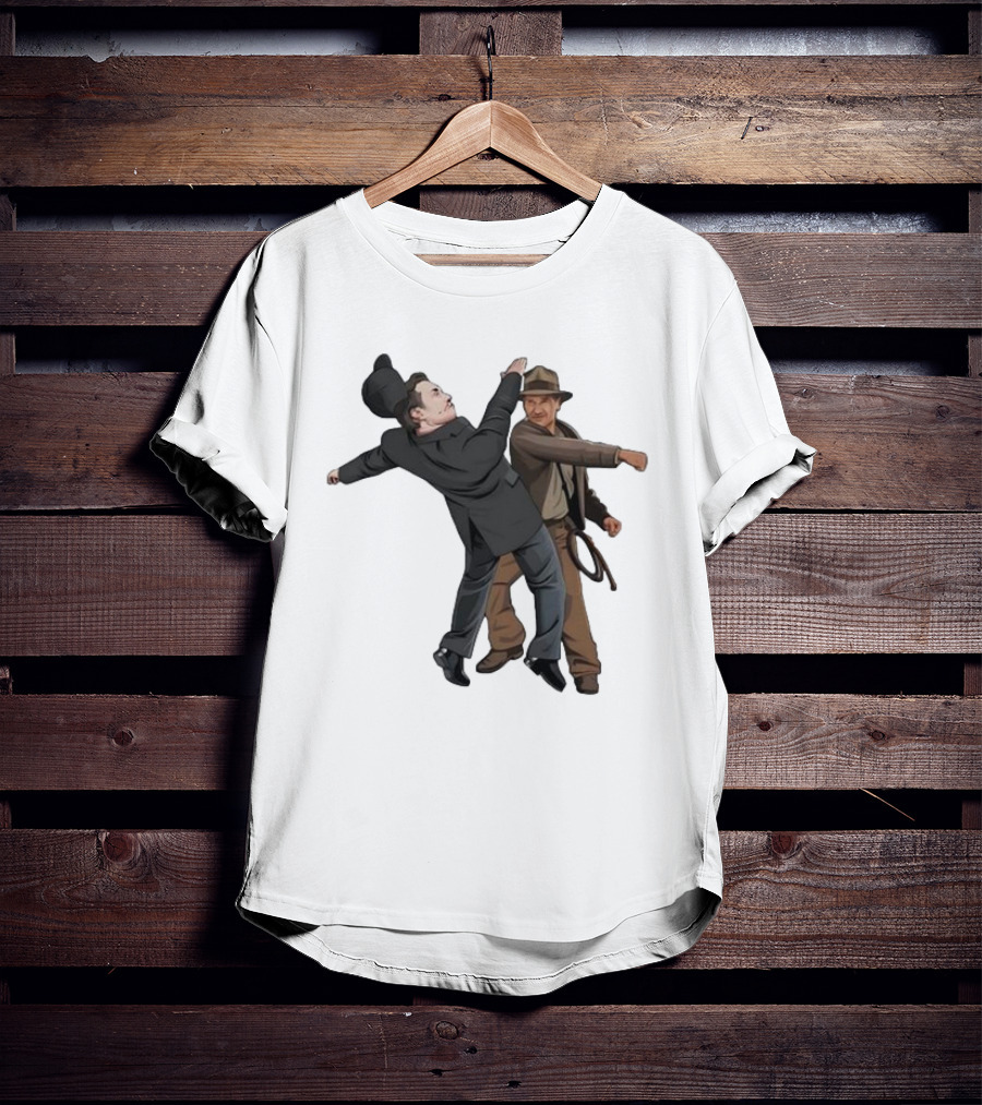 Indiana Jones Punching Elon Musk Salute Scene T-Shirt