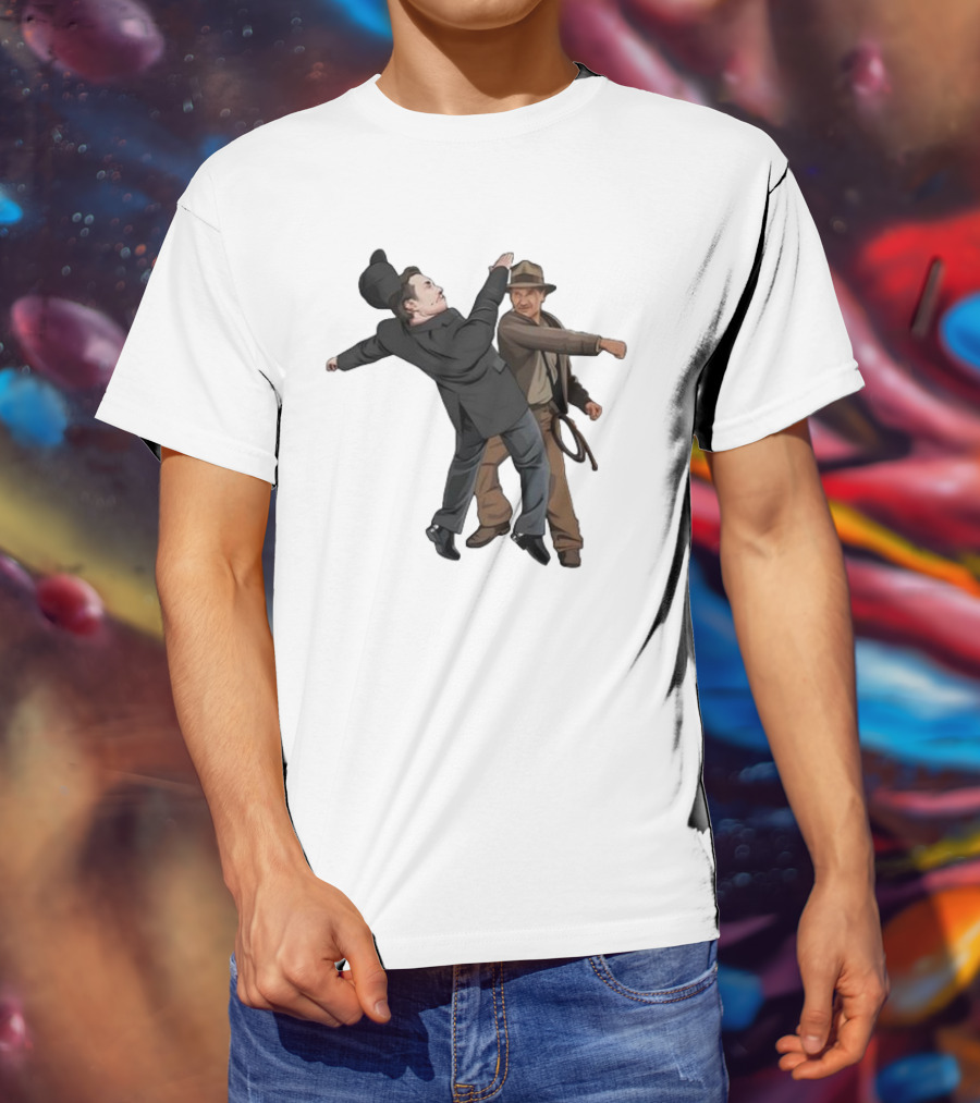 Indiana Jones Punching Elon Musk Salute Scene T-Shirt