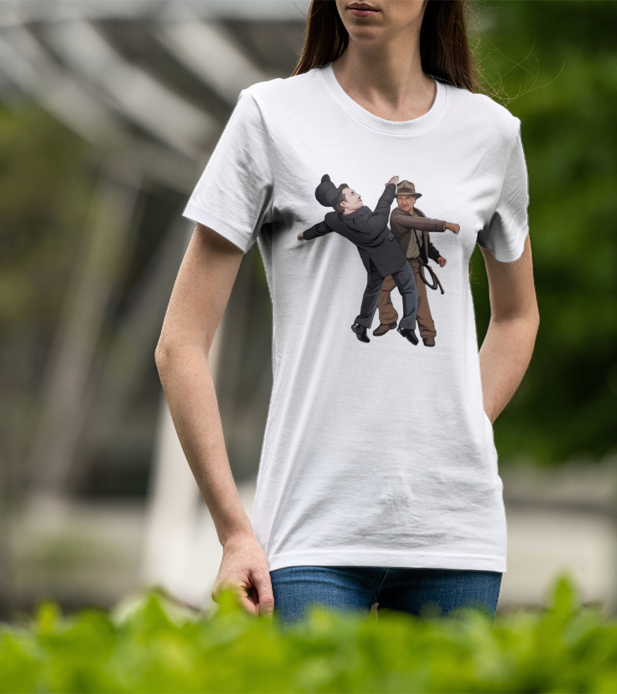 Indiana Jones Punching Elon Musk Salute Scene T-Shirt