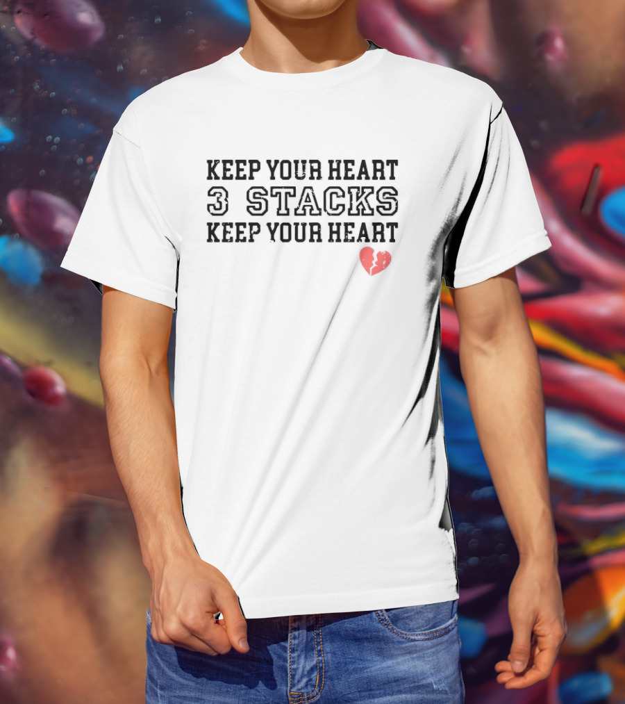 Keep Your Heart 3 Stacks Red Heart Illustration T-Shirt