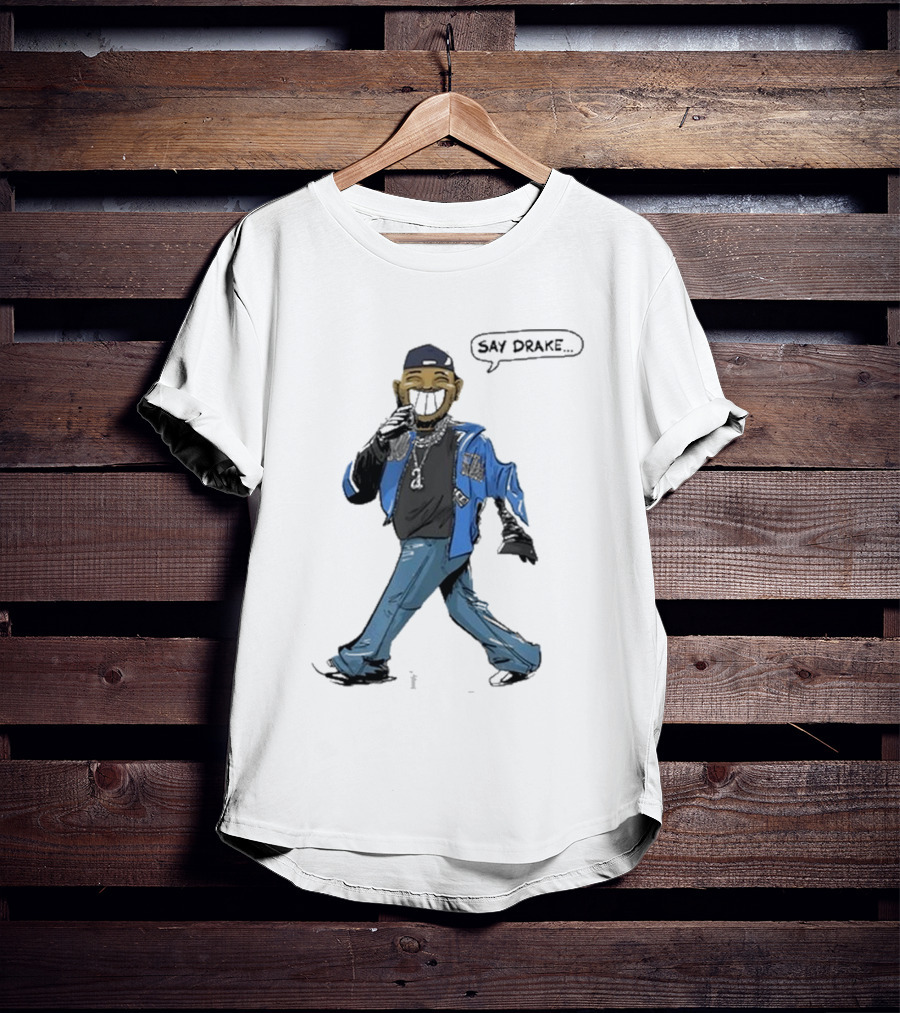 Kendrick Lamar Walking Cartoon With Baseball Cap And Blue Jacket T-Shirt