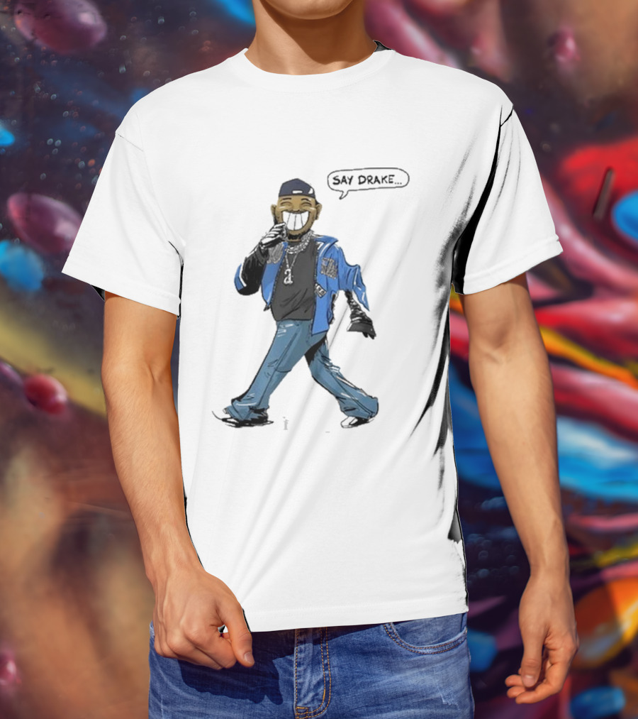 Kendrick Lamar Walking Cartoon With Baseball Cap And Blue Jacket T-Shirt