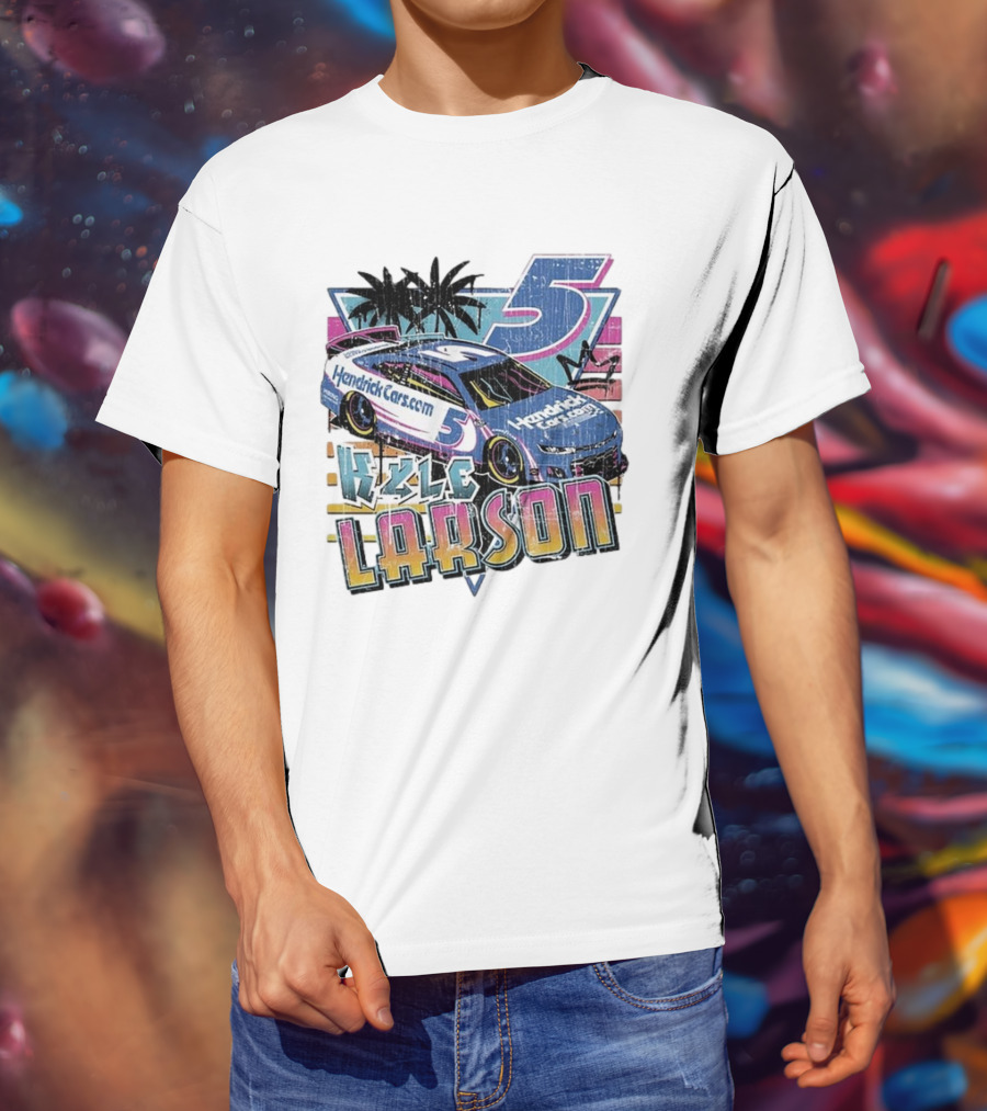 Kyle Larson Hendrickcars.com Racing Car Palm Trees Sunset Retro Style T-Shirt