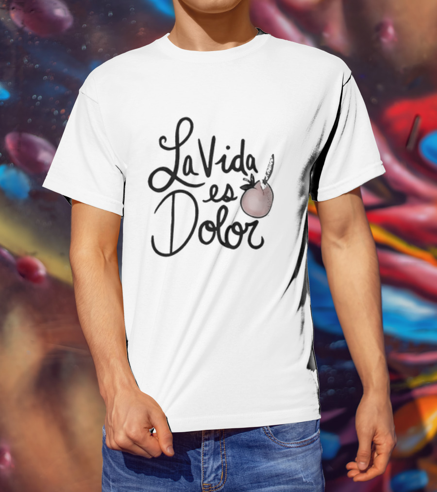 La Vida Es Dolor Red Heart Drawing T-Shirt