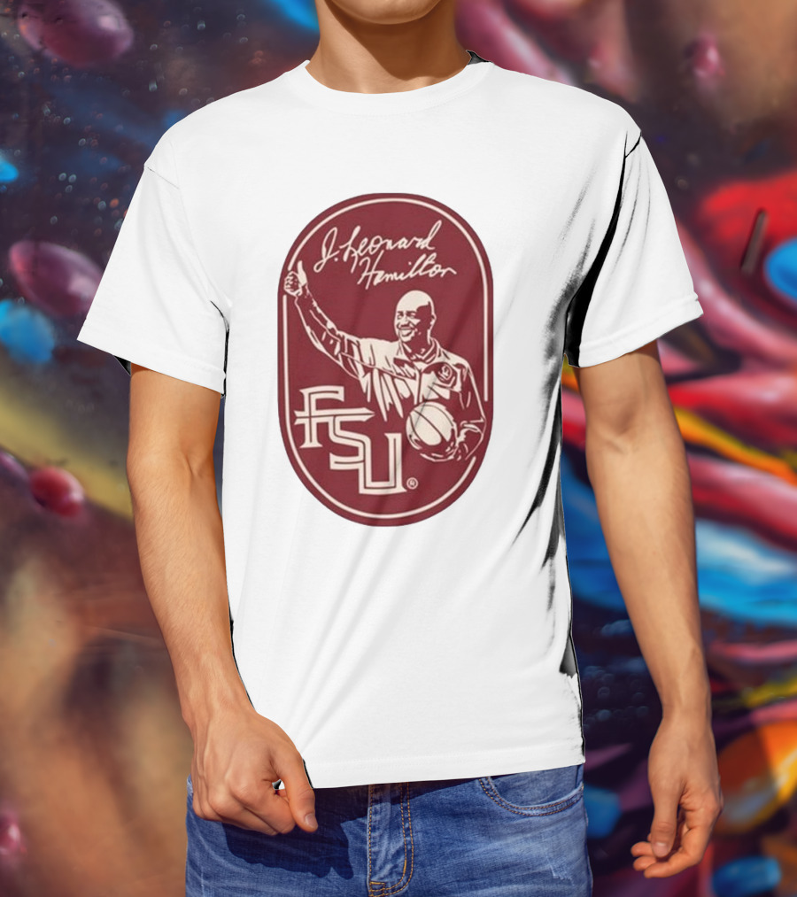 Leonard Hamilton FSU Basketball Coach With Ball And Signature T-Shirt